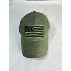 Olive Green, Tactical Baseball Hat Subdued American Flag‎ Patch Adjustable